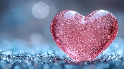 Obraz premium A sparkling pink heart on a shimmering surface.