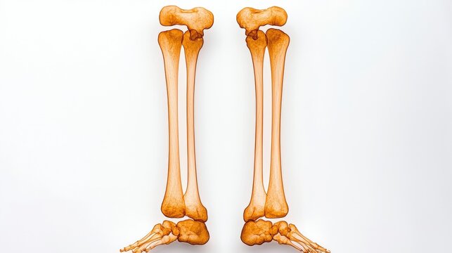 Anatomical Bone Structure of Human Leg with Femur and Tibia Isolated on White Background