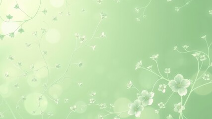 A delicate pastel green backdrop with a subtle bokeh effect, adorned with delicate white blossoms on slender stems, creating a graceful and ethereal ambiance.