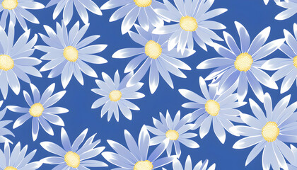 Illustration Background - Blue Floral Pattern with White and Yellow Daisies