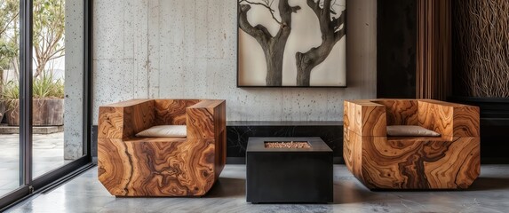 Generative AI, Industrial living room with concrete walls, soft natural light, and minimalist furniture