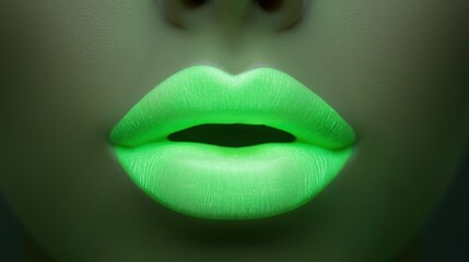 Neon green lips with glowing uv effect for futuristic art and design