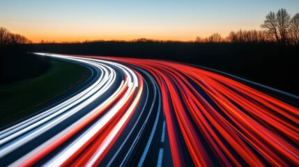 Naklejka premium A dim road stretches beneath a starry sky, where streaks of light and shadow dance, tracing endless lines through the dark