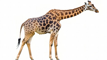 Fototapeta premium Isolated Giraffe Standing Gracefully on a White Background