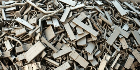A Close-Up View of a Pile of Scrap Metal, Showing the Variety of Shapes and Sizes of the Material, with a Focus on the Texture and Color of the Metal