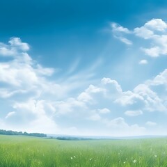 Serene Green Field Under a Bright Blue Sky
