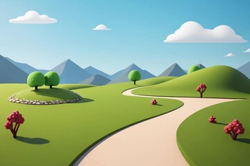 Fototapeta premium Beautiful and Peaceful Nature Scenery Illustration Landscape Countryside Tranquil Vibrant and Colorful