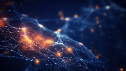 Obraz premium High-tech plexus-style background for a science and technology template, with flowing lines and luminous particles that create an innovative,