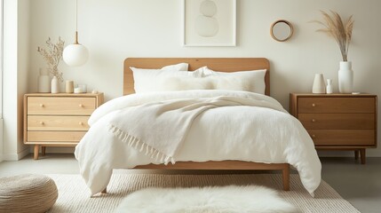 Scandinavian style neutral toned bedroom design for modern home interiors