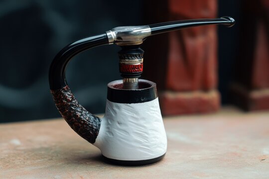 A decorative chilam smoking pipe with a unique design and intricate detailing.