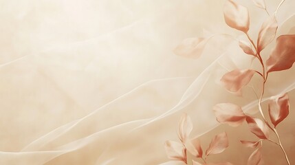 Delicate Beige Fabric With Copper Leaves Design