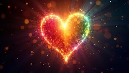 A heart transforming into a rainbow, bursting with vibrant colors and surrounded by fireworks and stars. The design symbolizes euphoric energy, joy, and moments of ecstatic happiness.