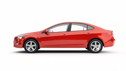 Fototapeta premium Red Compact Sedan Presented in Isolated Studio Setting on White