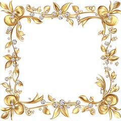 Gold floral border with gems on white background, for layouts and picture frames