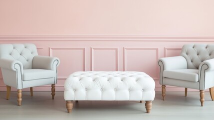 Fototapeta premium Vintage style living room with powder pink walls and elegant furniture design