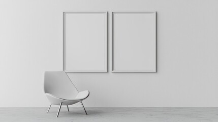 Cozy Scandinavian lounge with a small white couch, geometric table, and 3D poster frame.