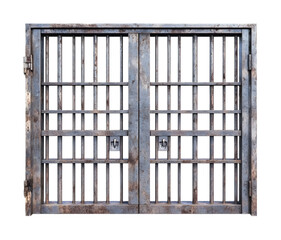 Closed door of a prison cell on a white background. isolated background.