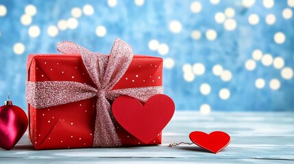 Red Gift Box with Heart for Valentine's Day Celebration Decor