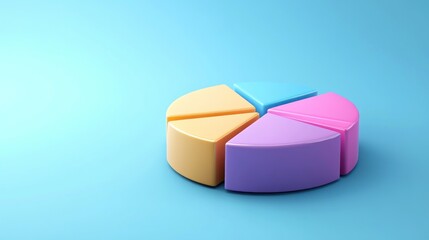 Pastel-colored 3D pie chart on light blue background.