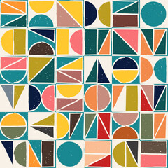 Bauhaus, color pattern in retro style. Colored geometric shapes, stylish pattern.