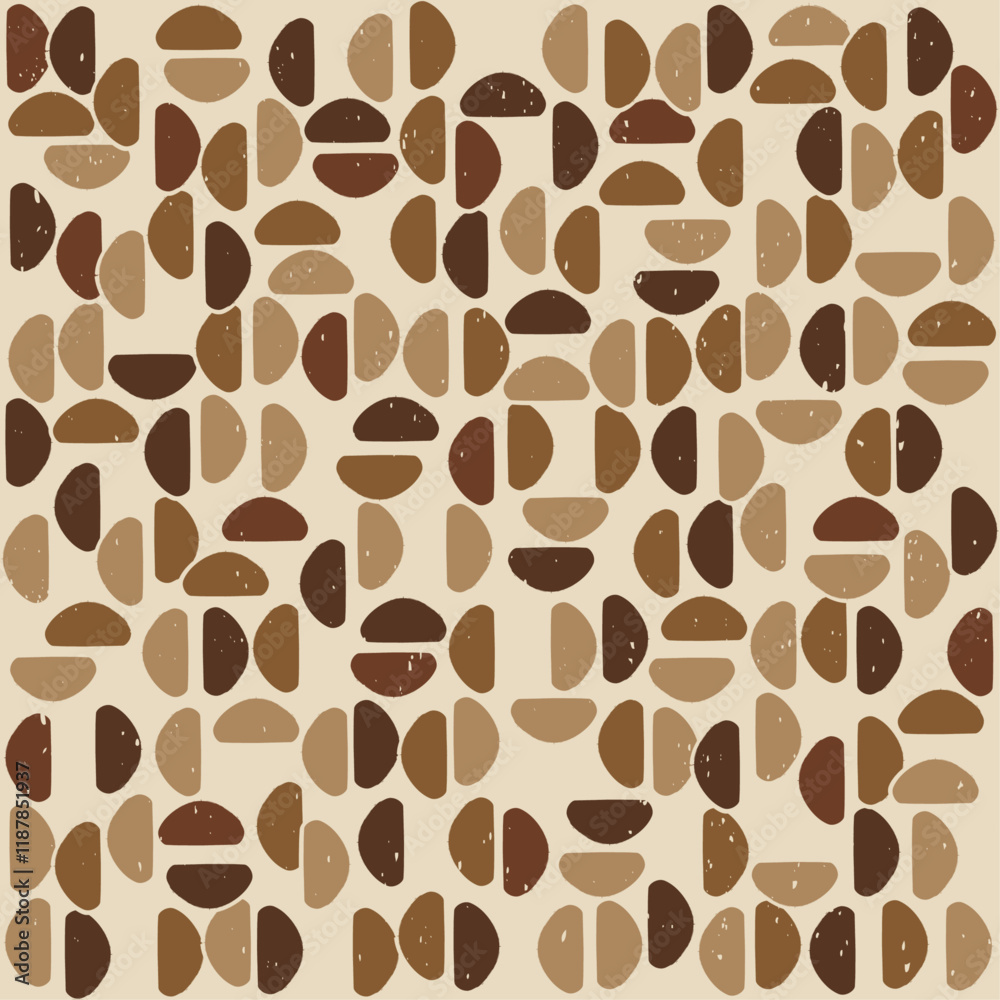 Poster Vector simple shapes rounded coffee pattern. Brown repeated beans coffee pattern. Seamless vector.