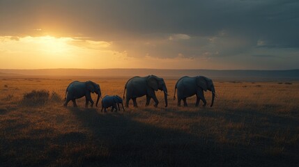 African Sunset: Elephant Family Silhouette