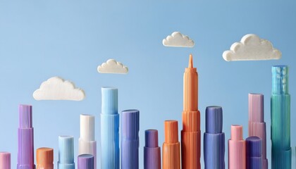 Obraz premium Goal of life, growth and, motivation concept: Cityscape growing vertically into the sky, urban growth and motivation.