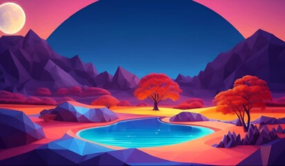 Beautiful and Peaceful Nature Scenery Illustration Landscape Countryside Tranquil Vibrant and Colorful