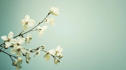 Delicate White Blossoms on a Branch Against a Soft Blue Sky