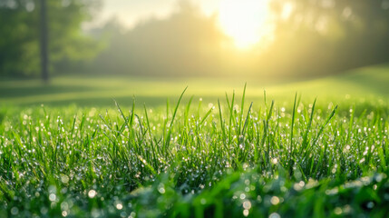 olf teeing ground in golf course with sunrise background