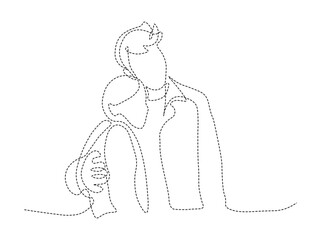 Happy Couple in Love Continuous Line Art Drawing. Man Embracing Girlfriend in Love Minimalist Line Art. Portrait of a Happy Couple.	