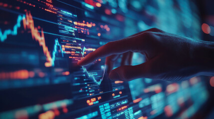 hand touchscreen, Stock market or forex trading graph finance and investment concept.