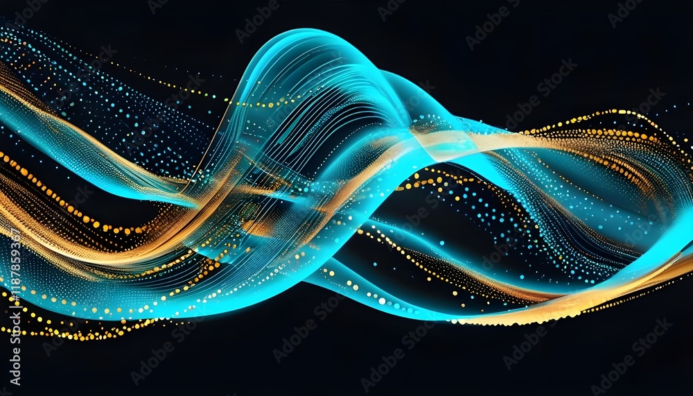 Poster fractal wave pattern design with flowing lines and light
