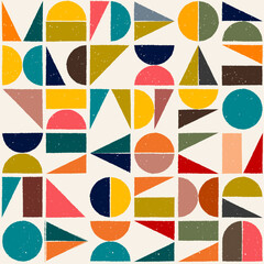 Geometric pattern of rectangles and circles. Bauhaus, color pattern in retro style.