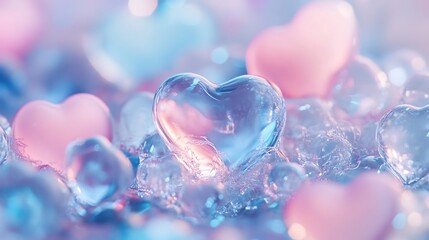 Fototapeta premium Crystal Heart Shapes with Pastel Colors - Romantic and Dreamy Composition