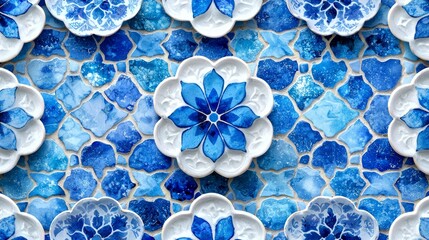 Blue and White Floral Ceramic Tiles: A Stunning Mosaic Art Design for Home Decor