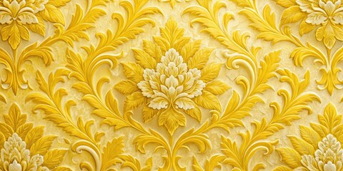 Elegant Yellow Floral Damask Pattern for Textile Design and Home Decor, Macro Photography of Delicate Details on Light Background