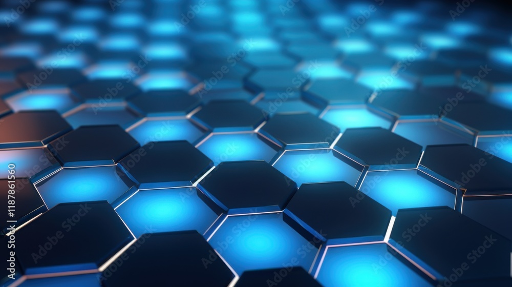 Wall mural a seamless background of overlapping hexagons, glowing softly with a tech-inspired design, represent