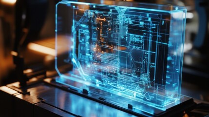 Futuristic transparent display showing circuit board.