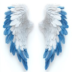 Obraz premium Photorealistic Heavenly White Angel Wings with Blue Tips – Isolated on White Background
