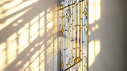 Overlay effect for photo and mockups Organic drop diagonal shadow of art deco stained glass window on a white wall