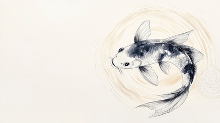 Elegant Artistic Illustration of a Koi Fish Swimming Gracefully in a Minimalist Background Design