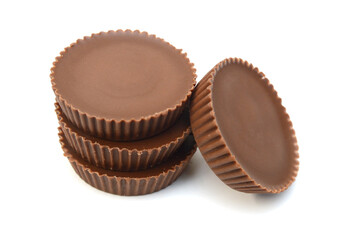 Chocolate pieces on white background