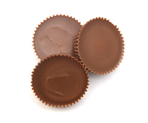 Chocolate pieces on white background