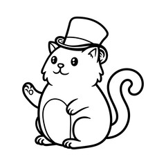 fun fat cat with old hat cartoon character isolated drawing line style sketch classic vintage design illustration