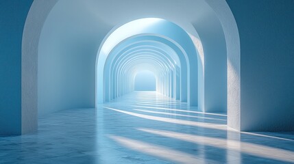 Naklejka premium Serene blue archway corridor with soft lighting.