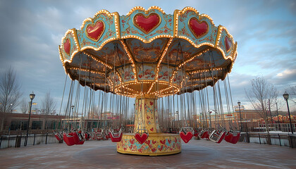 Photo: Heart-Themed Carousel Ride at an Amusement Park