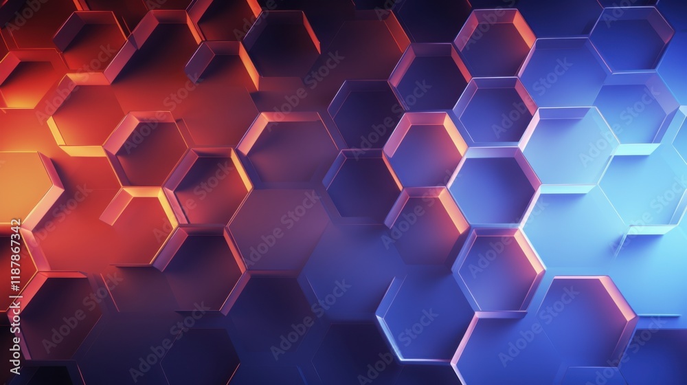 Wall mural abstract hexagonal pattern on a smooth gradient background, with a scientific feel