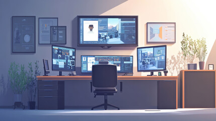 Military Surveillance Officer Working on a City Tracking Operation in a Central Office Hub