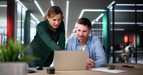 Business People Training On Computer. Young Woman